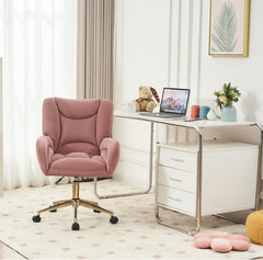 Green Velvet Office Chair,360 Swivel Makeup Chair with Gold Metal Base and Universal Wheels, Ergonomic Office Chair for Living Room, Bedroom, Office, Vanity Study (Pink +Teddy)