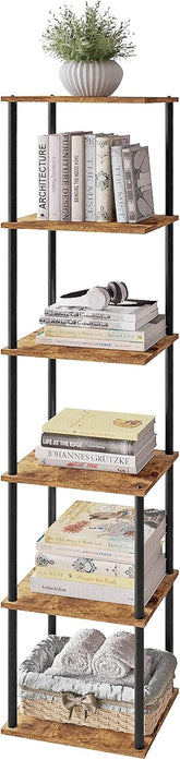58" Narrow Bookshelf, 6-Tier Tall Bookcase Small Space, Corner Book Shelf Slim Storage Display Rack Living Room Bedroom Study Office, Rustic Brown