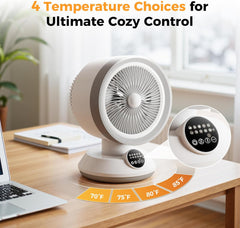 Heater and Fan Combo for Indoor Use - 2-in-1 1500W Portable Desk Heating & Cooling Fan, Oscillating with Adjustable Thermostat, 2 Heat & Fan Modes, Tip-Over Protection, Quiet Space Heater