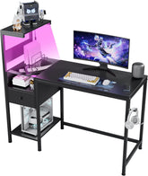 Computer Desk with Power Outlet & Storage Shelves, Study Writing Table with USB Ports Charging Station, PC Desk Workstation for Home Office, Black