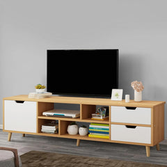 TV Stand for 55 60 Inch TV, Modern Mid Century Entertainment Center with Storage Drawers and Open Shelves, Media Console Table for Living Room, Bedroom and Office White