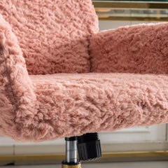 Faux Fur Vanity Makeup Desk Chair,Comfy Fluffy Office Desk Chair with Wheels, Upholstered Fuzzy Leisure Armchair Height Adjustable Rolling wivel Chair for Women, Girls,Bedroom,Home Office,Pink