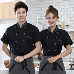 2x Unisex Chef Jacket, Short Sleeve Catering Cooking Men Women, Uniform, Waiter