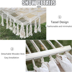 Handmade Cotton Woven Hammock, Balcony Hanging Rope Swing with Tassels, Portable Camping Double Boho Canvas Hammocks for Indoor Outdoor Patio Yard Garden(200x150cm/78.7x59in, Rainbow)