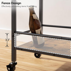 HOOBRO Bar Cart, 3-Tier Coffee Cart with Wheels, Kitchen Cart, Wine Cart with Wine Rack and Glass Holder, Rolling Serving Cart for Home, Living Room, Party, Bar, Rustic Brown and Black BF35TC01G1