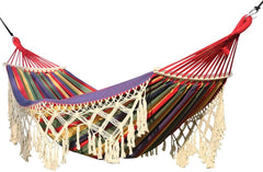 Handmade Cotton Woven Hammock, Balcony Hanging Rope Swing with Tassels, Portable Camping Double Boho Canvas Hammocks for Indoor Outdoor Patio Yard Garden(200x150cm/78.7x59in, Rainbow)