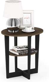 Furinno Jaya Side Table, 2-Tier Round End Table with Oval Tabletop, Night Stand, Bedside Table with Open Shelf, for Living Room, Bedroom, White