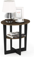 Furinno Jaya Side Table, 2-Tier Round End Table with Oval Tabletop, Night Stand, Bedside Table with Open Shelf, for Living Room, Bedroom, White