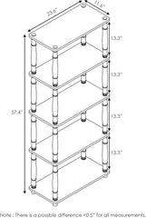 Furinno RATA Book Shelf, 5-Tier Industrial Multipurpose Flat Base Bookshelf, Bookcase with Metal Frame, Narrow, French Oak Grey