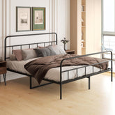 Sturdy Metal Platform Bed Frame Queen Size with Headboard, Modern Wave Design, No Box Spring Needed, Quiet Heavy-Duty Steel Frame with Storage Space, Black (Queen)