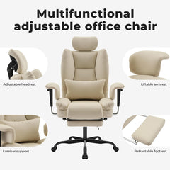 Executive Office Chair with Foot Rest, Reclining Desk Chair Comfy with Wheels & Liftable Headrest,Heavy Duty Computer Chairs Ergonomic with Lumbar Support & High Backrest, Velvet (Green)