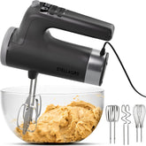 Electric Hand Mixer 9 Speed with Stainless Steel Whisk, Flat Beater & Dough Hook, Snap Storage Case, Compact Lightweight 350 W Powerful handheld mixer for Baking & Cooking, Gray