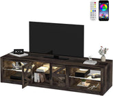 TV Stand for 78 Inch with Sliding Barn Doors, Entertainment Center with Remote Control LED Light,Adjustable Shelves, Mid Century Modern Media TV Console Table for Living Room Bedroom Grey