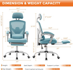 Ergonomic Office Chair, Home Office Computer Desk Chair with Armrests and Headrests, Height Adjustable Swivel Task Chairs for Home, Bedroom, Study, Blue
