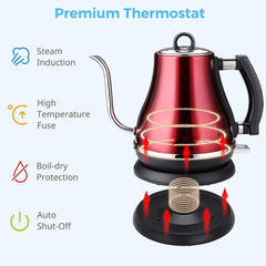 1.2L Electric Kettle, Colorful 304 Stainless Steel Gooseneck 1500W Household Quick Heating Electric Boiling Tea Pot, Black