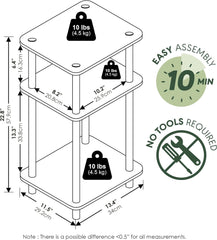 Furinno Turn-N-Tube Side Table, 3-Tier End Table with Open Shelf, Toolless Assembly Night Stand, Bedside Table, for Living Room, Bedroom, Brown Walnut