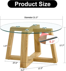 Circular Coffee Table, 31.5" Modern Glass & MDF Living Room Table, Wood Finish, Round Coffee Table for Bedroom, Easy Assembly