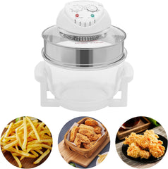 17Qt Extra Large Glass Air Fryer, 1400W Glass Cylinder Air Fryer with Expansion Ring & Grill Adjustable Temp 32℉-482℉, 60 Min Timer 360°Viewable Basket for Home Kitchens, Family Gatherings