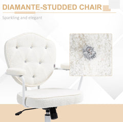 INMOZATA Soft Teddy Work Chair - Swivel Computer Desk Chair with Wheels, Button Tufted Back, Ergonomic Vanity Chairs for Small Spaces, Home Office(White)