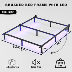 Full Size Bed Frame with LED, 7 Inch Metal Steel Bedframe for Box Spring and Mattress, Heavy Duty Basics Bed Base, Noise Free, Easy Assembly, Black, Adjustable