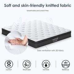 Anwick Queen Mattress,10 Inch Hybrid Mattress, Pressure Relief & Supportive,Cooling Memory Foam & Individually Pocket Coils for Motion Isolation,Pain Relief Pressure-Relieving,Breathable (10“Queen)