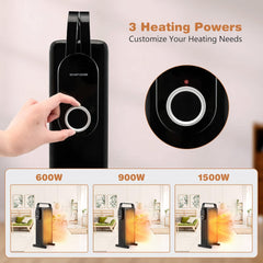 GOFLAME 1500W Oil Filled Radiator Heater, Electric Portable Space Heater with 3 Heat Settings, Overheat & Tip-Over Protection, Quiet Heater with Towel Rack and Wheels for Home Office Indoor Use, Black