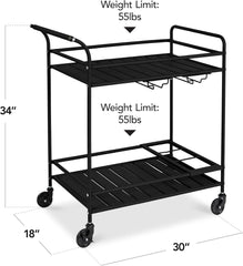 Best Choice Products Rolling Bar Cart, Mobile Home Bar Serving Cart, Serving Station w/ 2 Tier Shelves, Wine Rack, Lockable Wheels - Black