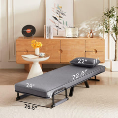Convertible Sofa Bed, Chaise Lounge Couch, 5 in 1 Folding Bed with 5-Position Adjustable Backrest & Pillow, Floor Single Futon Chairs for Small Spaces, Home Office (Grey)