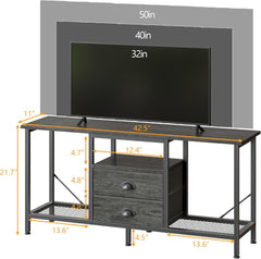Furologee TV Stand with 2 Fabric Drawers, 43 Inch Entertainment Center with Open Storage Shelves, Media Console Table for Bedroom, Living Room, Rustic Brown