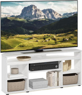 Furinno Econ Easy Assembly 4-Tier Petite Entertainment Center TV Stand for TV up to 25 Inch with Stainless Steel Tubes, White Oak/Chrome