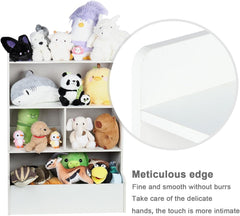 Open Shelf Bookcase Kids Bookshelf 4-Tier Storage Bookcase Large Wooden Open Book Shelf Book Cabinet Floor Standing Organizer and Storage Cabinet for Playing Room White