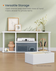 SONGMICS HOME Superfast Toolless Assembly, TV Stand for TVs up to 50 Inches, TV Cabinet Unit, Media Center Table, Living Room, 43 x 14 x 18 Inches, Shelves, Natural Walnut and Ink Black ULTV500K01