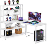 LITTLE TREE L-Shaped Computer Desk 55 Inch Reversible Office Desk Study Writing Table with Wireless Charging and Bookshelf for Home Office