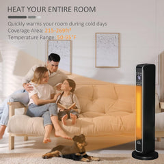 HOMCOM 2-In-1 Portable Electric Tower Heater, Oscillating Space Heater for Indoor Use with Remote Control, 8H Timer, Three Heating Modes(High, Low, Fan), 750W / 1500W, Black