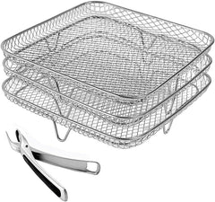 8 Inch Air Fryer Rack Square Three Stackable Racks,Stainless Steel Multi-Layer Dehydrator Rack,Air Fryer Accessories