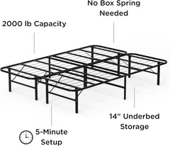 Black Steel 14” Twin XL Bed Frame | Steel Foundation with 2000 lb Capacity | No Box Spring Required | Underbed Storage | Easy Assembly | Black Metal Twin XL Bed Frame