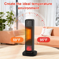 Indoor space heater, 1500W 3D flame ceramic tower heater, ultra-quiet portable electric heater, equipped with digital thermostat and remote control