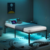 Twin Bed Frame with LED Lights & Charging Station - 14 Inch Heavy Duty Metal Platform Bed Frame No Box Spring Needed, Easy Assembly, No Noise