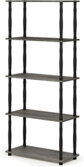 Furinno RATA Book Shelf, 5-Tier Industrial Multipurpose Flat Base Bookshelf, Bookcase with Metal Frame, Narrow, French Oak Grey