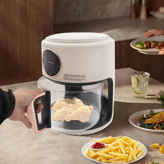 Airy Fryer, 3.8Qt 1200W Glass Air Fryer, 8-in-1 Functions, 360° Viewable, Digital Display, Adjustable Temp 80℃~200℃(176F-392F), 60 Min Timer (White)