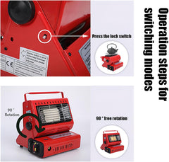 Portable Handheld Ice Fishing Heater, 2500W, Stainless Steel Frame, Ceramic Slate, Gas Tank (Black)