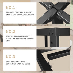 14 Inch Metal Bed Frame Queen Size No Box Spring Needed - Easy Assembly Heavy Duty Noise Free Narrow Bedframes - Double Black Basic Steel Slats Platform with Storage