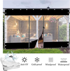 Outdoor Clear Waterproof Tarpaulin Curtains, Weatherproof PVC Tarpaulin with Zipper, Pergola Patio Porch Gazebo Transparent Side Panels, Black+Stitching,Customizable (Size : H2.5xW3m/H8.2xW9.8ft)