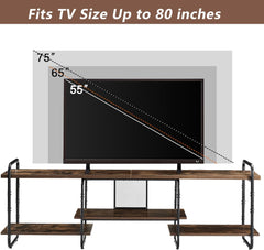 VECELO 75 inch TV Stand,TV Cabinet with 3-Tier Open Shelves,Vintage Wooden Style TV Console Table Entertainment Center for Living Room,Bedroom,Easy Assembly, fits up to 80 inch TV