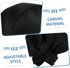 Black Canvas Chef Hat with Adjustable Ribbon Durable Catering Skull Cap Turban for Men and Women Cooking Headwear for Chefs Bakers and Culinary Schools