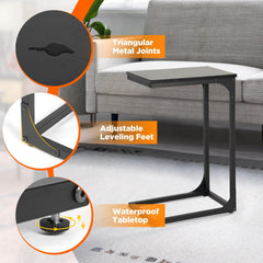 FDW C-Shaped End Table Wooden Top Side Table Adjustable Feet Small Cough Table Bedside End Table with Metal Frame for Bedroom Living Room,Black