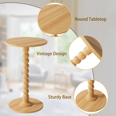 Drink Table, Drink Tables for Small Spaces, Modern Accent Nightstand with Solid Wood Leg for Living Room, Bedroom, Bathroom (1, Rustic Walnut)