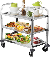 HLC Upgrade 3 Tier Heavy Duty Commercial Grade Utility Cart Kitchen Trolley Serving Cart with Wheels Stainless Steel Rolling Cart Storage Shelf for Hotel Restaurant Bar Home Use L30 x W16 x H33 Inch