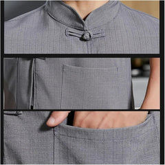 Chef Jacket Cotton Linen Restaurant Work Uniform Cooker Tee Tops Kitchen Baker Jacket Cook Waiter Work Wear