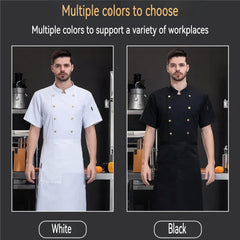 Maizoon Professional Double-Breasted Chef Uniform Set Short Sleeve Jacket with Large Brass Buttons & Matching Apron Outfit
